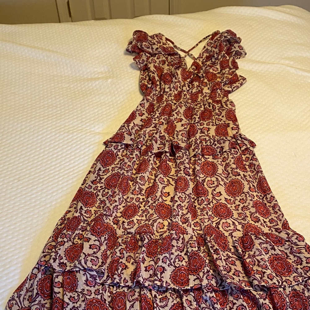 Aqua Red and Purple Floral Maxi Dress